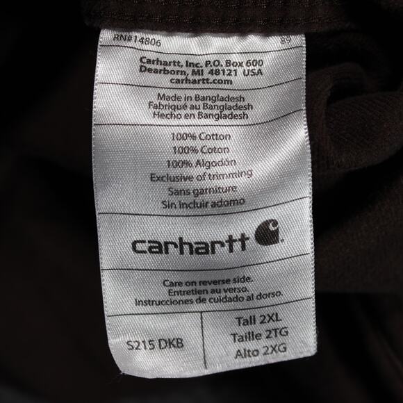 Carhartt Shirt Mens 2XLT Dark Brown Button Front Work Tall Canvas - Picture 6 of 7